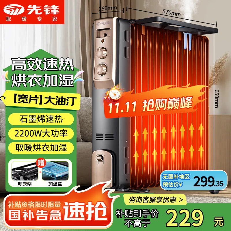 先锋石墨烯取暖器电暖器电暖气片家用电热油汀13片全屋升温智能恒温低噪节能烘衣加湿DYT-Z2