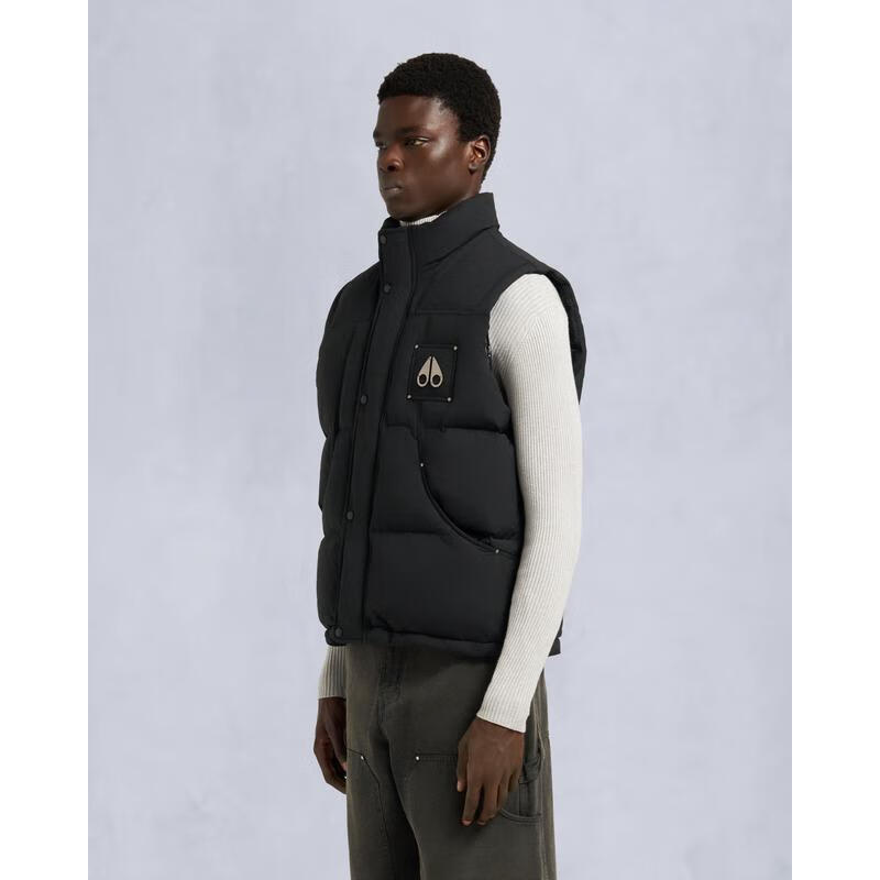 Moose Knuckles男士羽絨服保暖防風(fēng)防水抗寒鴨絨連帽絎縫拉鏈冬季通勤馬甲簡(jiǎn) BLACK 均碼 |XL