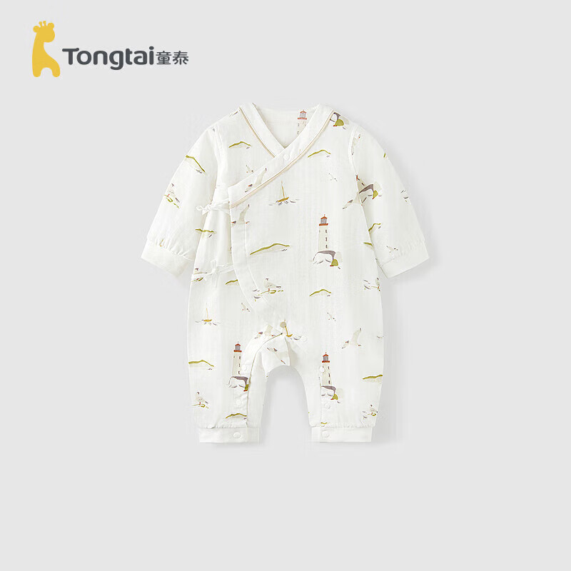 童泰（TONGTAI）婴儿连体衣春秋季纯棉纱布男女宝宝衣服哈衣爬服睡衣绿色80cm