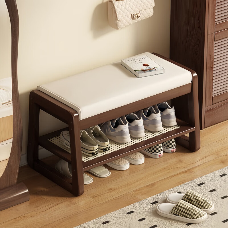 馨婺家换鞋凳门口家用入户软包坐垫鞋凳可收纳穿鞋凳子进门鞋柜坐凳一体 胡桃色-长50cm【基础款】