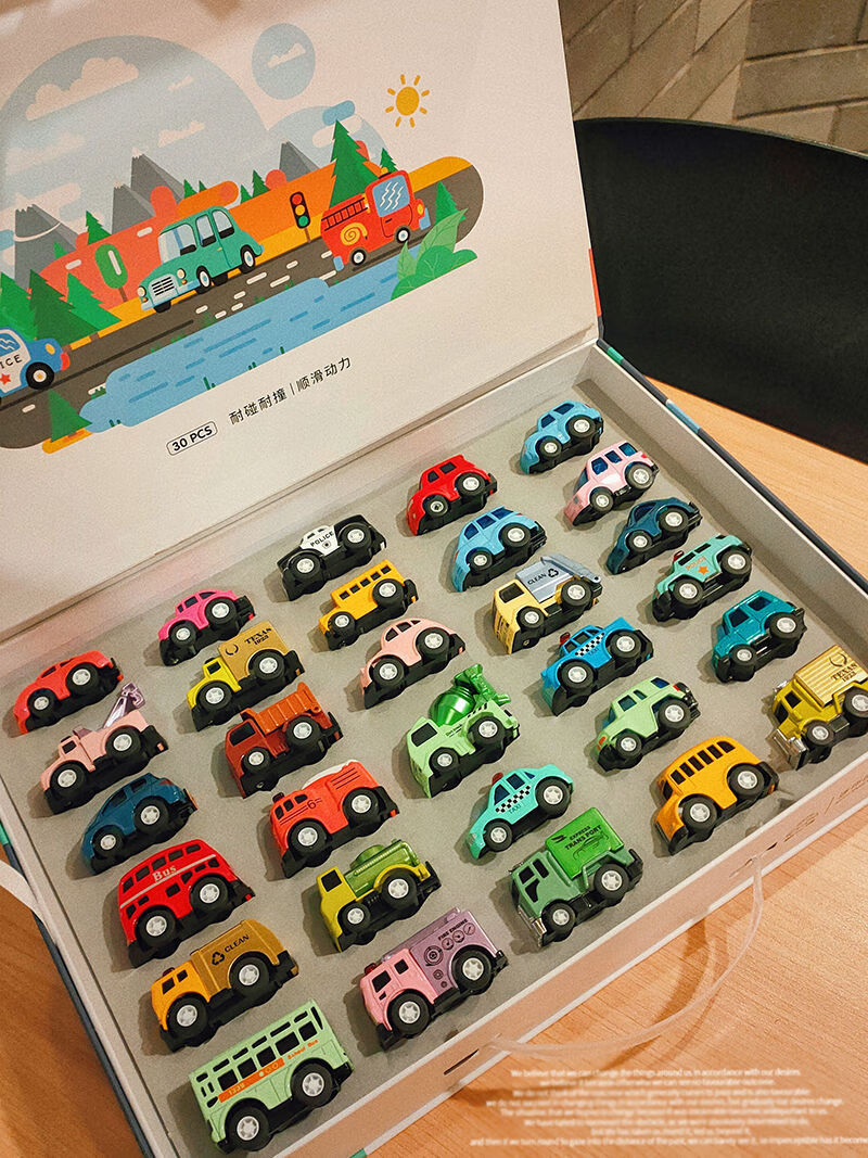 旭杉斯儿童玩具车30只套装合金汽车礼盒套装q版金属回力3岁4岁生日