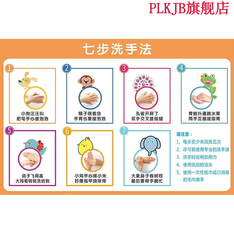 绿野客洗手七步法墙贴 幼儿园洗手七步法儿童步骤图墙贴学校厕所卫生