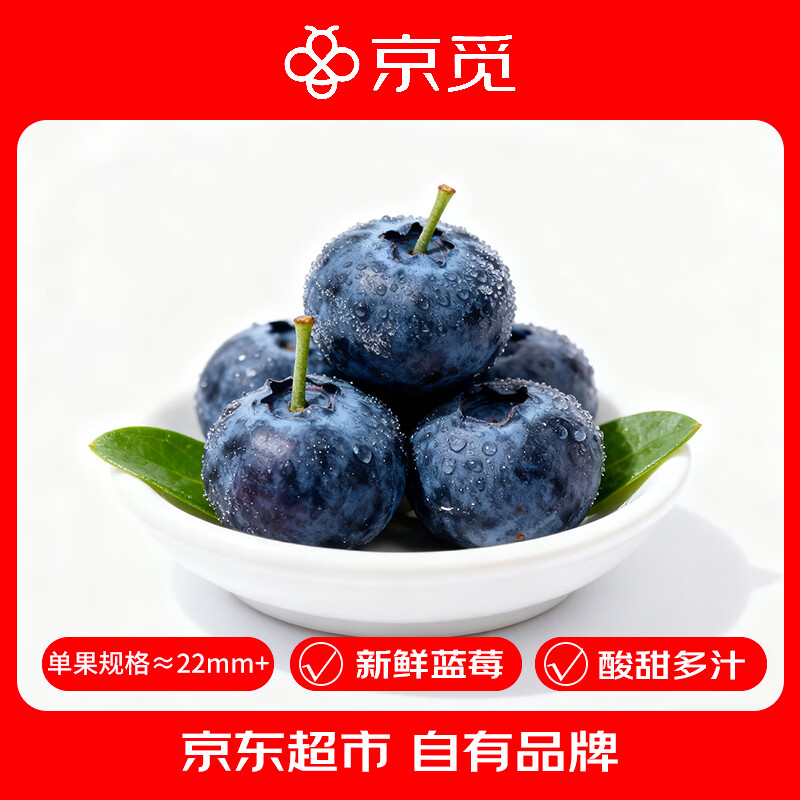 京觅云南花香蓝莓单果22mm+4盒装 净重125g/盒源头直发京东空运包邮