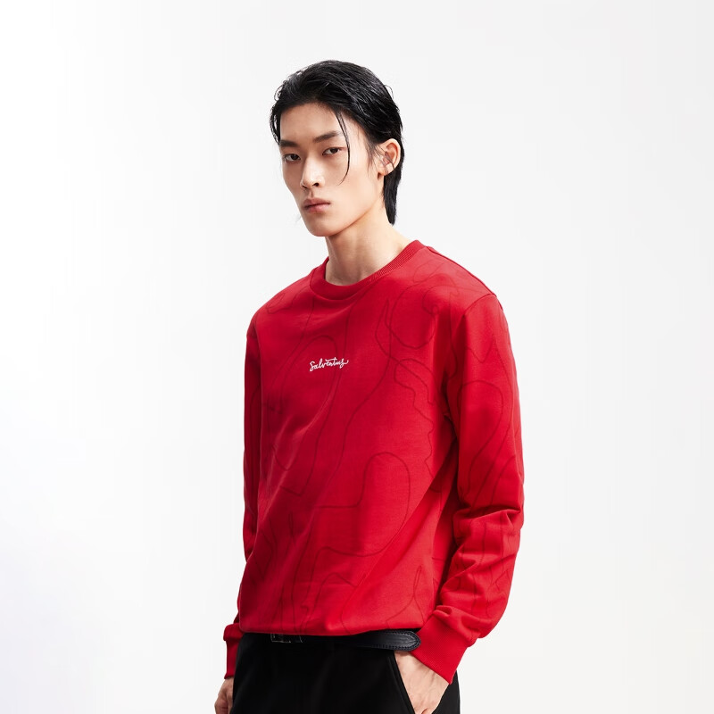 杰克·琼斯（JACK&JONES）【红运系列】骐骥红26马年新款红色卫衣男装圆领长袖套头打底衫 F16红色 XL （185）