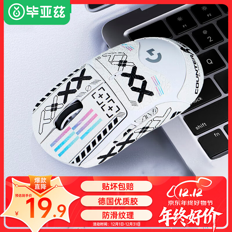 毕亚兹 gpw防滑贴二/三代汗手专用侧边吸汗贴GPW2贴纸狗屁王电竞无线鼠标贴纸磨砂防滑防汗专用 印花全包