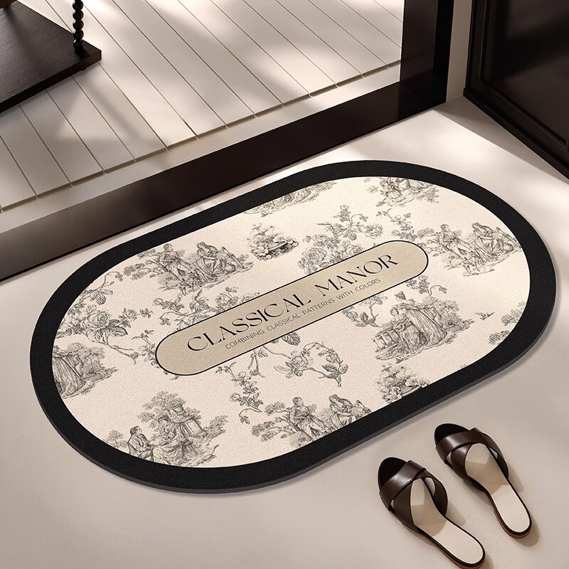 斯蒂曼妮 CITY·MANNI轻奢浴室吸水地垫科技绒国风花卉厕所卫生间厨房进门防滑速干地毯 古堡玫瑰椭圆 40x60cm【吸水速干】抑菌防滑