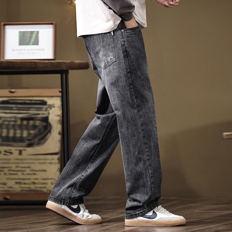 新百伦高端宽松牛仔裤男士春秋季直筒裤子男潮牌穿搭阔腿休闲男裤 浅蓝 常规 30 【合适115-130斤】