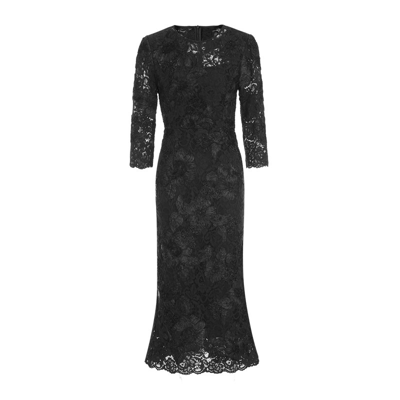 愛特愛（EITIE）重工繡花蕾絲修身大氣禮服連衣裙2025秋冬新款宴會服女裝7977608 極簡黑20 S (155)
