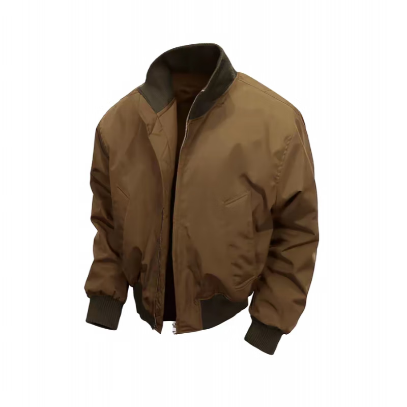 成姿美式高街飞行员cleanfit廓形老钱风防风防水复古短款立领教练夹克 卡其色 3XL