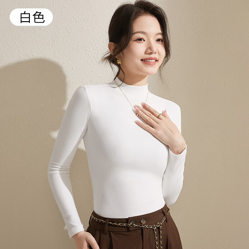 诗莉奥（SHILIAO）半高领打底衫女秋冬季2025新款德绒黑白色感内搭长袖上衣 黑色【半高领打底衫】 M 80-100斤