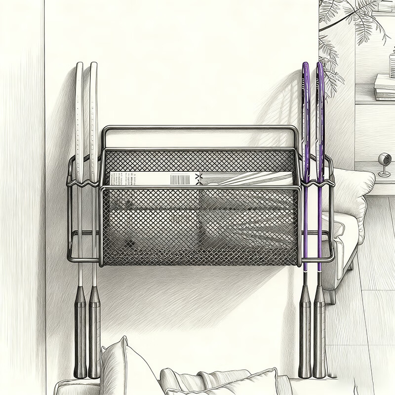 尔思家墙上置物架免打孔展示架健身器材收纳宿舍收纳神器杂物储物架子 黑色