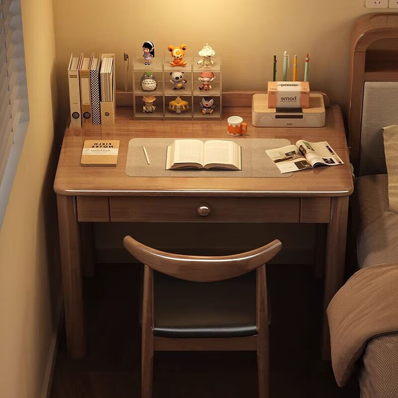 倘然之家实木书桌70/80/90cm学习桌小户型写字桌家用办公桌卧室床边电脑桌 胡桃-家用实木-通用桌子 70*45*75【实用桌子】