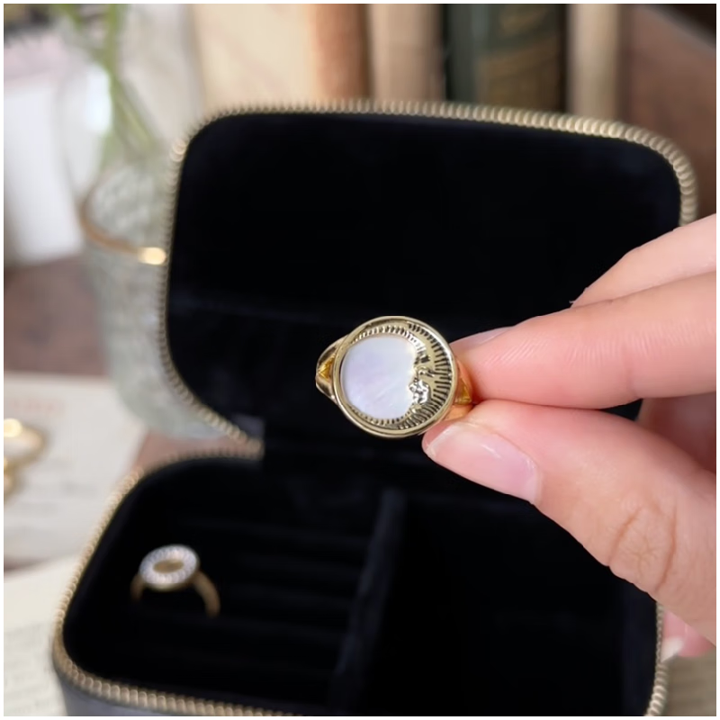 Fable欧美黑色珐琅新月亮戒指镀金小众设计高级感独特轻奢气质女 月亮戒指(M-18mm)