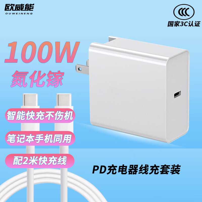 欧威能 适用机械革命Code 01 无界14pro 100W PD  Type-C 笔记本充电器 电源适配器线 白色单口（配2米线） 无界14 pro