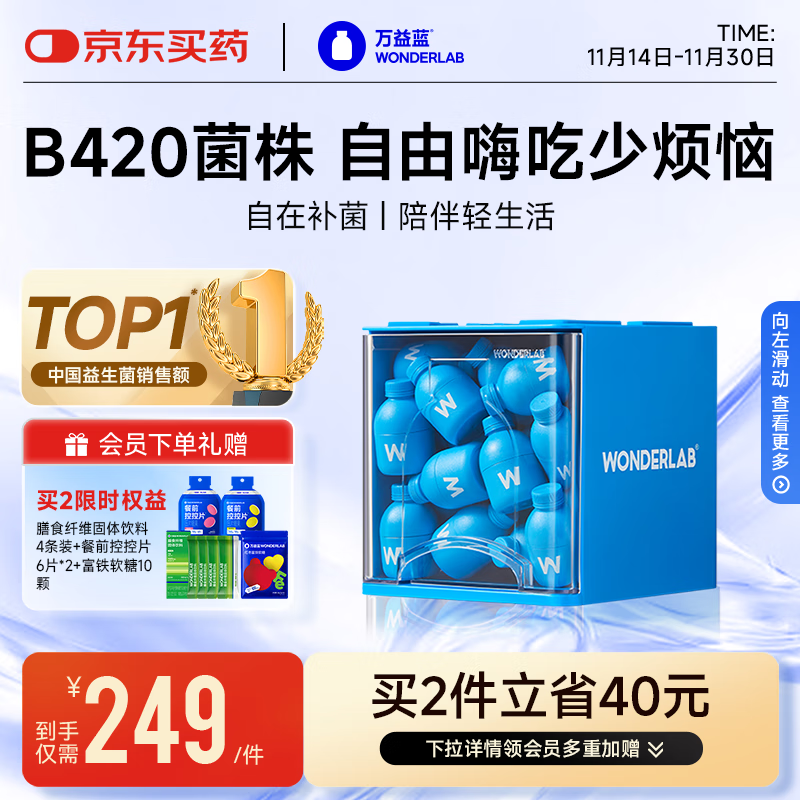 万益蓝WonderLab B420益生菌成人b420益生菌瘦利体素 30瓶