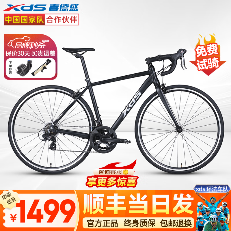 喜德盛（xds）RC200公路车自行车成人铝合金车架刹变一体U刹赛车户外14变速单车 黑银色|禧玛诺 14速 顺丰送货上门 480mm（推荐身高165-175）