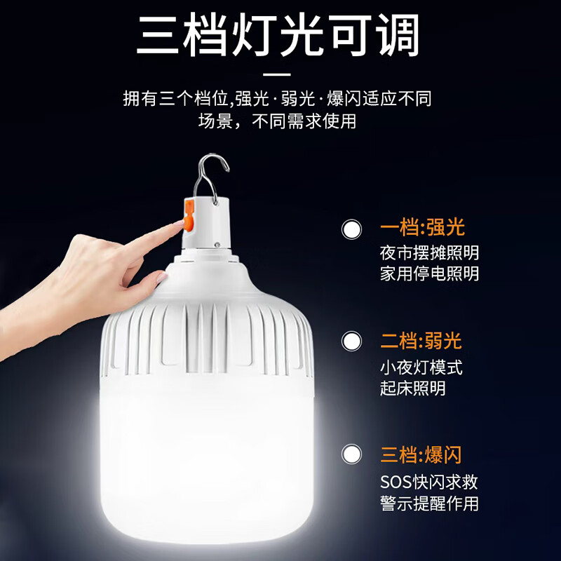 魔铁（MOTIE）LED充电灯泡家用停电应急照明灯户外露营超亮移动夜市摆摊地摊灯 【60%选择】100W高亮款 续航6-48小时+Type-C线