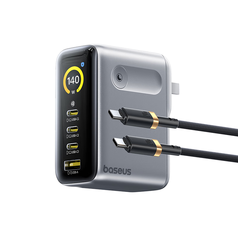 倍思140W氮化镓充电器套装屏显type-c多口PD快充100w手机充电头适用笔记本电脑iphone17小米120W 银