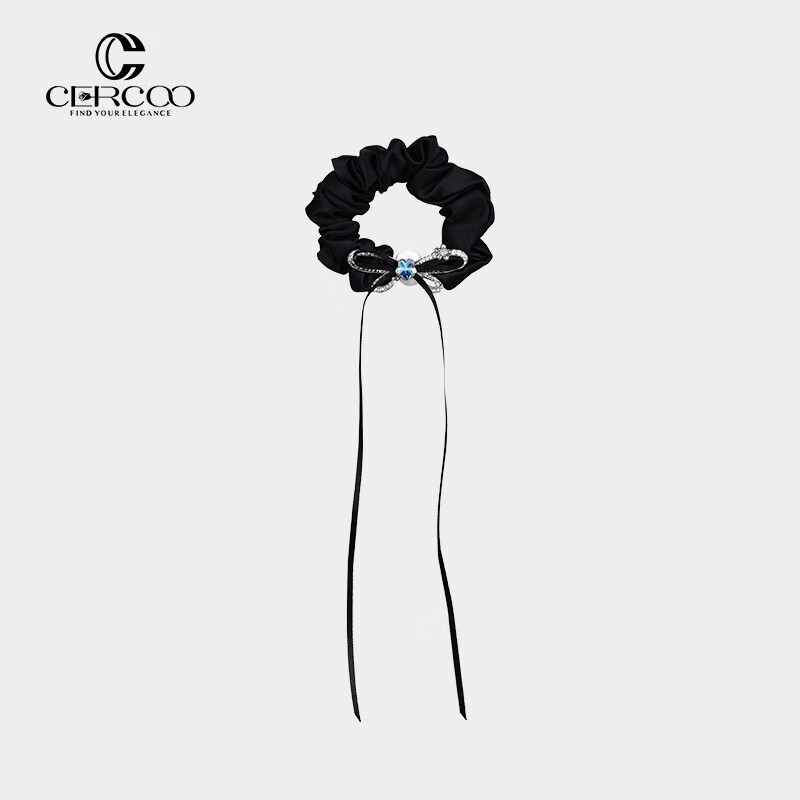 奢蔻（Cercoo）/奢蔻银蝶蓝韵长飘带蝴蝶结水晶发圈微镶水钻头花轻奢发饰 涧石蓝