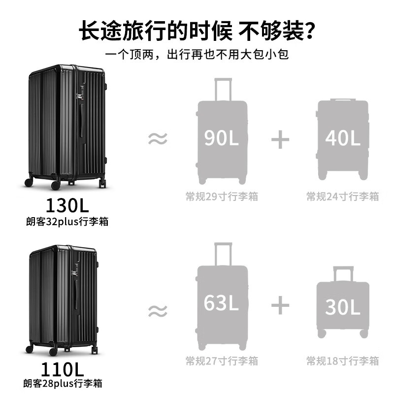 朗客德国大容量双层防爆拉链行李箱32寸超轻结实耐用旅行拉杆皮pc箱28 枪灰色-德国品质/双层防爆拉链款 30英寸 免费托运-加厚加大-适合上大学/长途