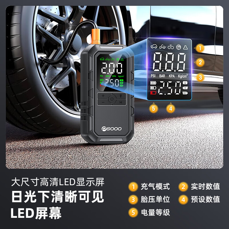 谱硕汽车应急启动电源搭电宝充气泵一体机车载电瓶便携打火神器户外强启打气照明救援 【应急电源+充气泵】不限排量丨防反接智能夹*送收纳袋