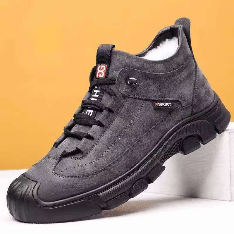 冬季雪地靴加厚羊毛高帮皮靴加绒保暖男鞋加绒鞋 灰色 39