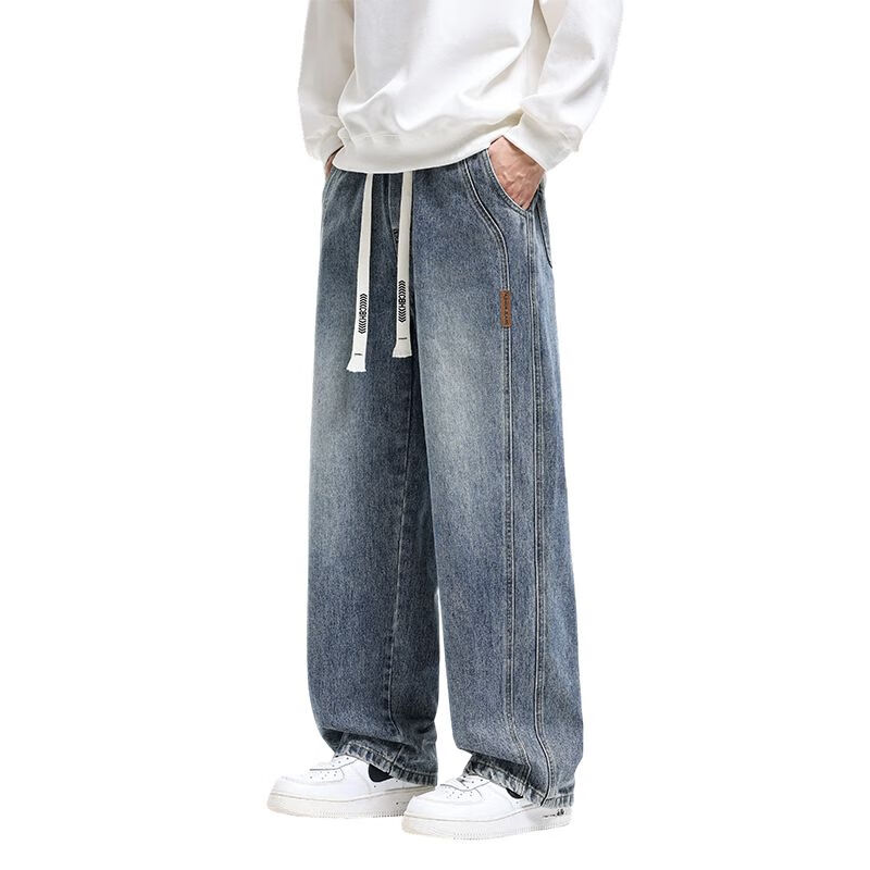 AEMAPE美国苹果高端牛仔裤男士2025新款水洗高街薄款复古宽松直筒阔腿裤 深怀旧 【春秋款】 2XL 建议160-180斤