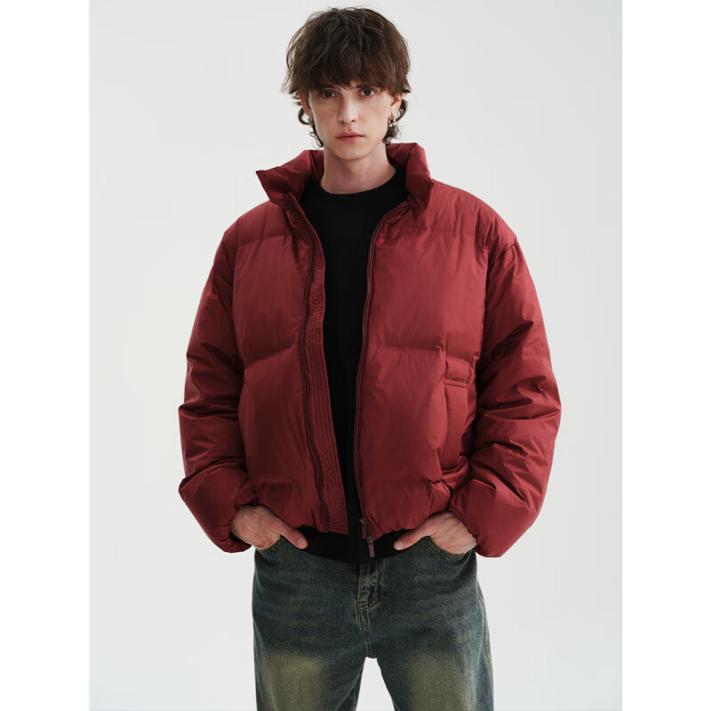 MIDASHAND 2025新款高街羽绒服男纯色90白鸭绒宽松休闲百搭加厚立领外套 杏色 M (身高164-174cm)