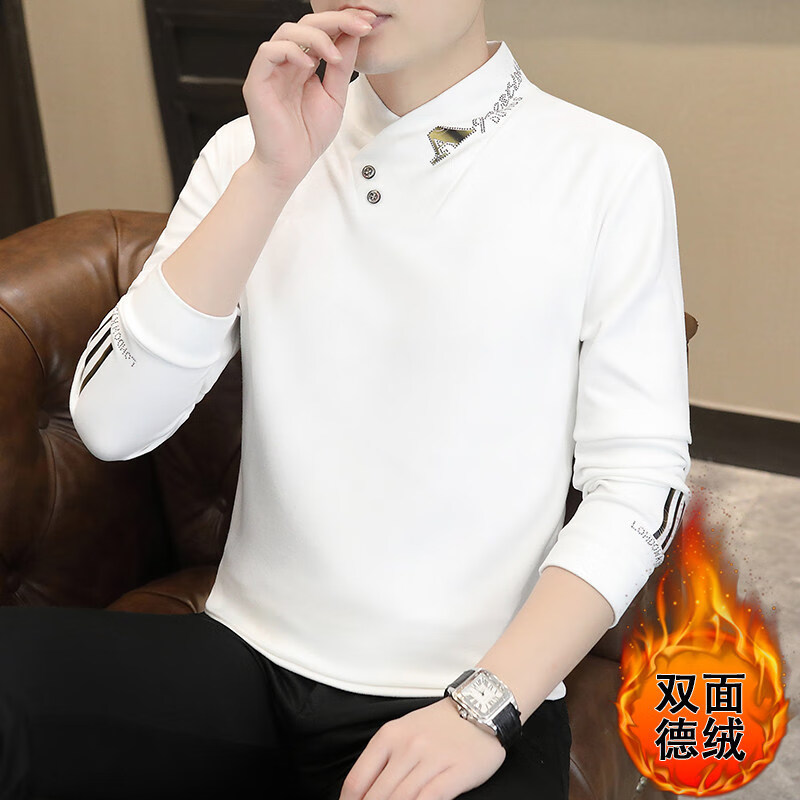 新款双面德绒假两件半高领男长袖保暖CSph男双面德绒半高领卫衣jd 白色 XL 建议125-140斤