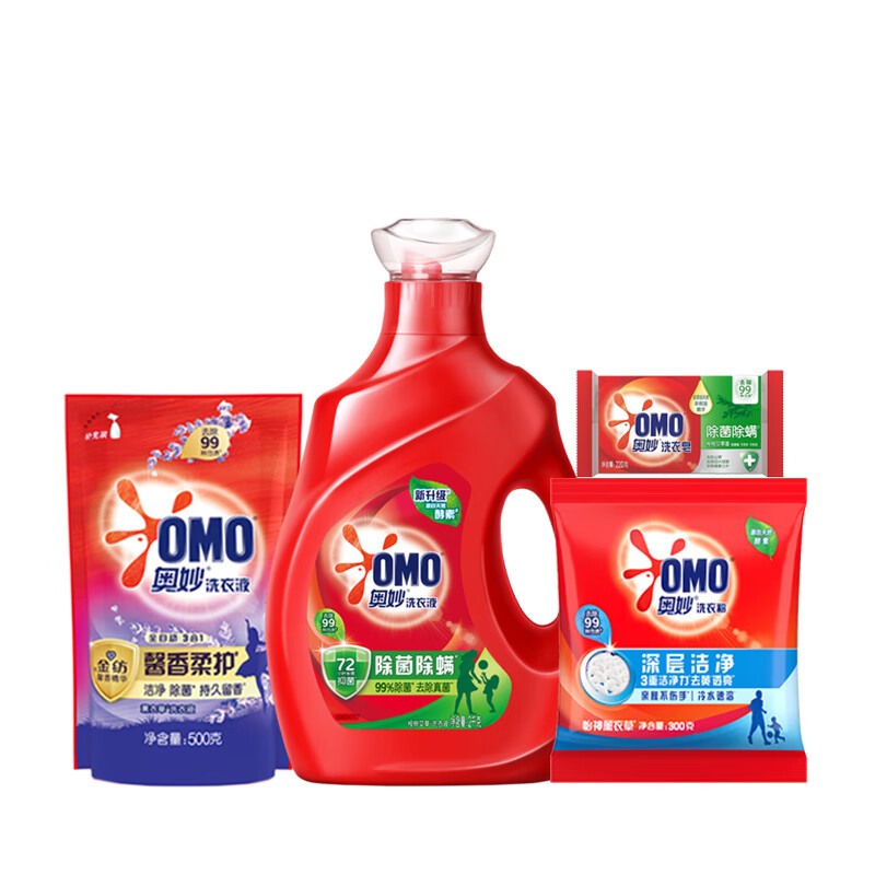 奥妙薰衣草持久留香洗衣液含精华持久留香补充装全自动3合1 奥妙4.04斤组合装(洗衣液1kg+500g+粉300g+皂220g)