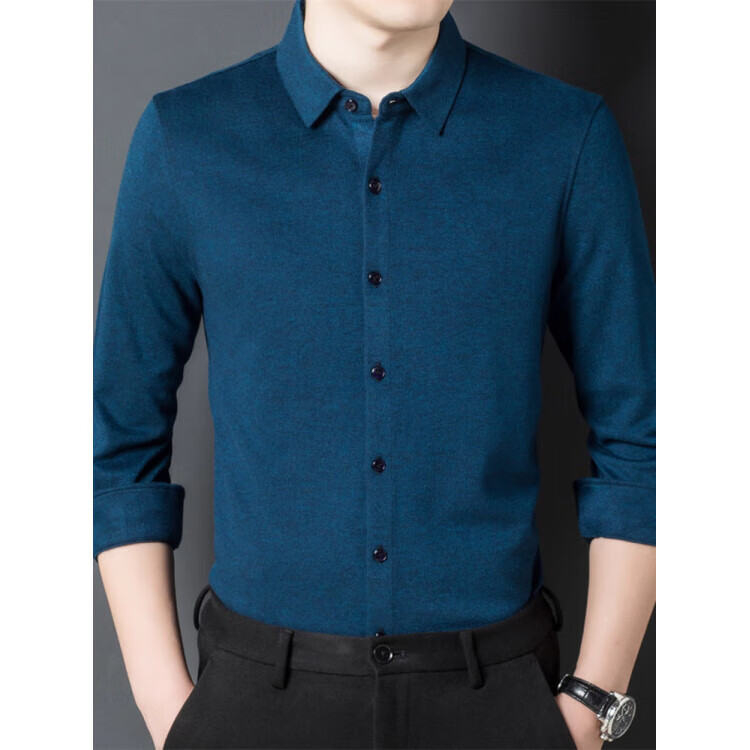 EMZ鄂尔多斯市高端磨毛羊绒男士衬衫长袖保暖秋商务中年加厚羊毛衬衣 深紫红大格子865 5XL 195