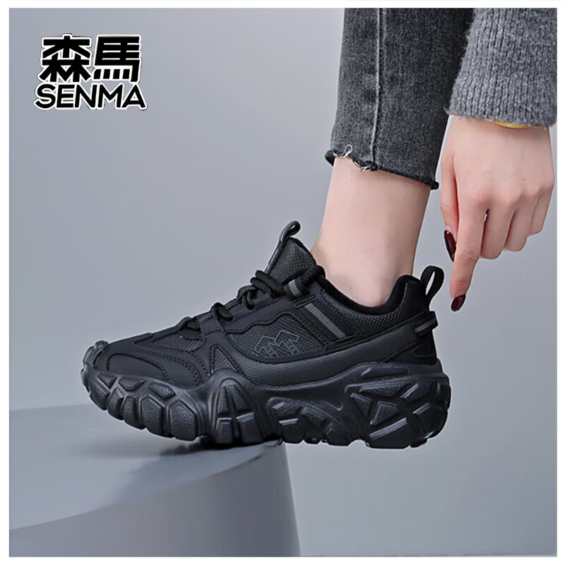 森馬新款情侣老爹鞋运动休闲跑步鞋男女款 黑武士【加绒】 39