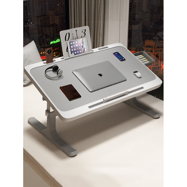 升降学习桌折叠简约宿舍学生写字书桌学习调节高度支架 皓月灰加强款-卡槽-防滑托-阅读架 60*40cm