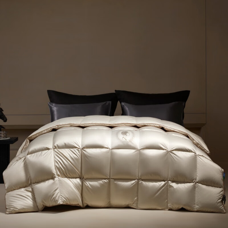元族2025新款高蓬松羽绒羽毛被同款花型-真丝缎米字系列 贵夫人真丝缎-珍珠白 200*230cm春秋被 填充1000g