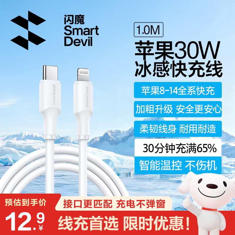 闪魔（SmartDevil）苹果数据线PD30W/20W快充线type-c to lightning接口iPhone14/13/12/系列ipad air2苹果充电线1.0m