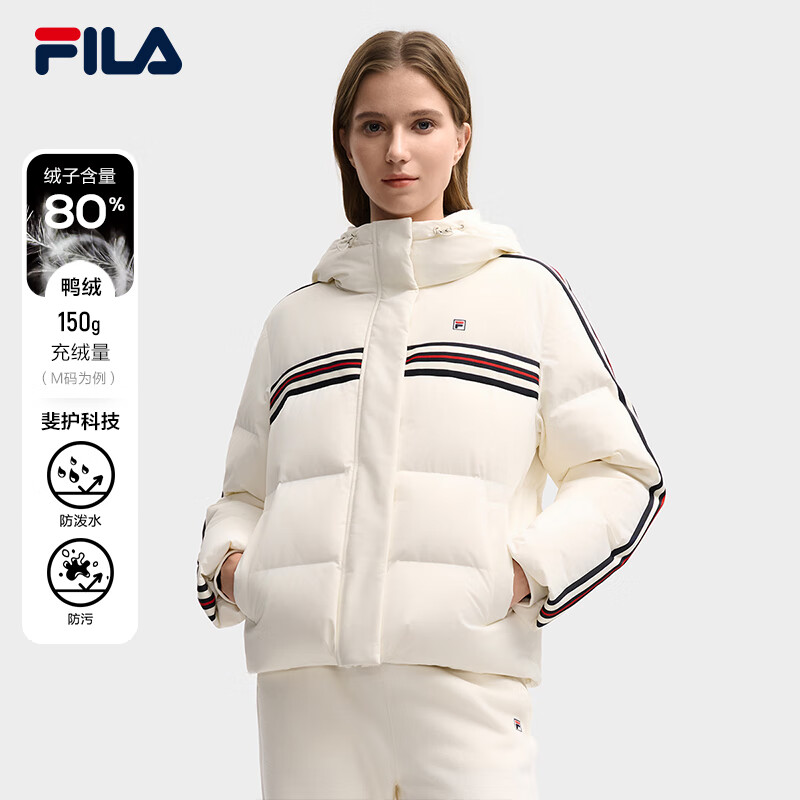 FILA 斐乐官方女士羽绒服2025冬季新款时尚休闲舒适保暖连帽外套 雾莲白-IV L 170/88A/L