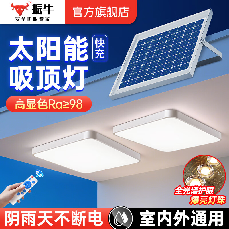 振牛太阳能照明灯家用室内客厅阳台楼道灯室外超亮智能感应户外庭院灯 2000W型 6000毫安 智能光控+遥控定时+5米线