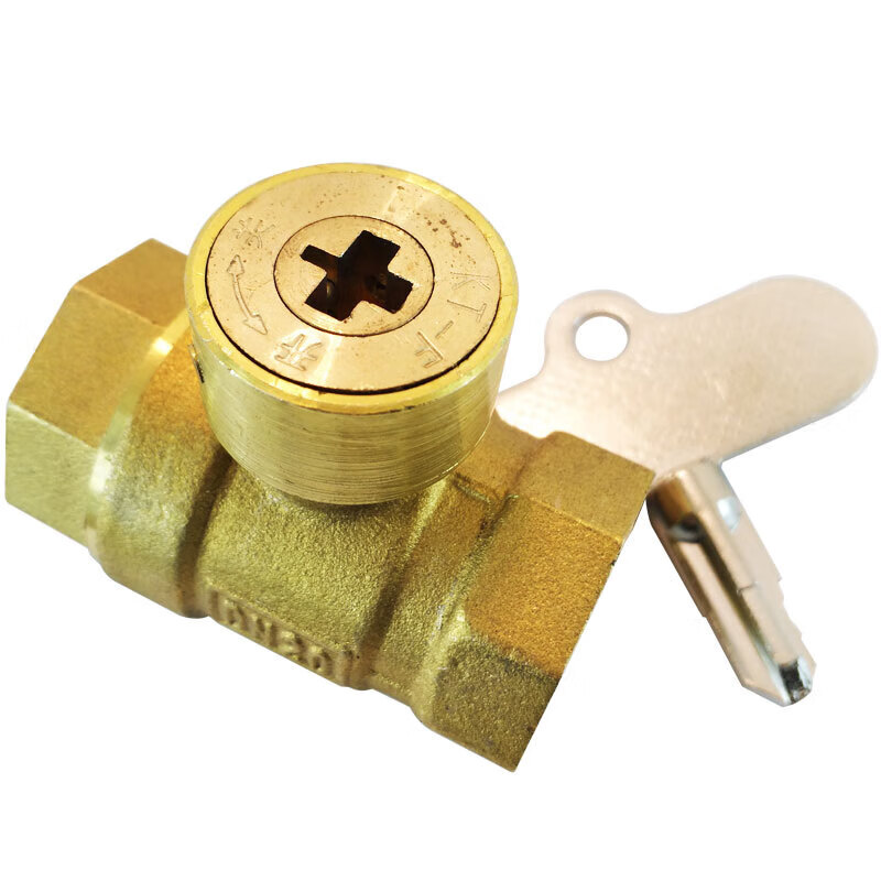 慕雨茜定制带锁丝口球阀开关水阀十字钥匙简易锁开阀双内丝螺纹4分6分 1寸DN25锁开球阀(一个阀门2个钥