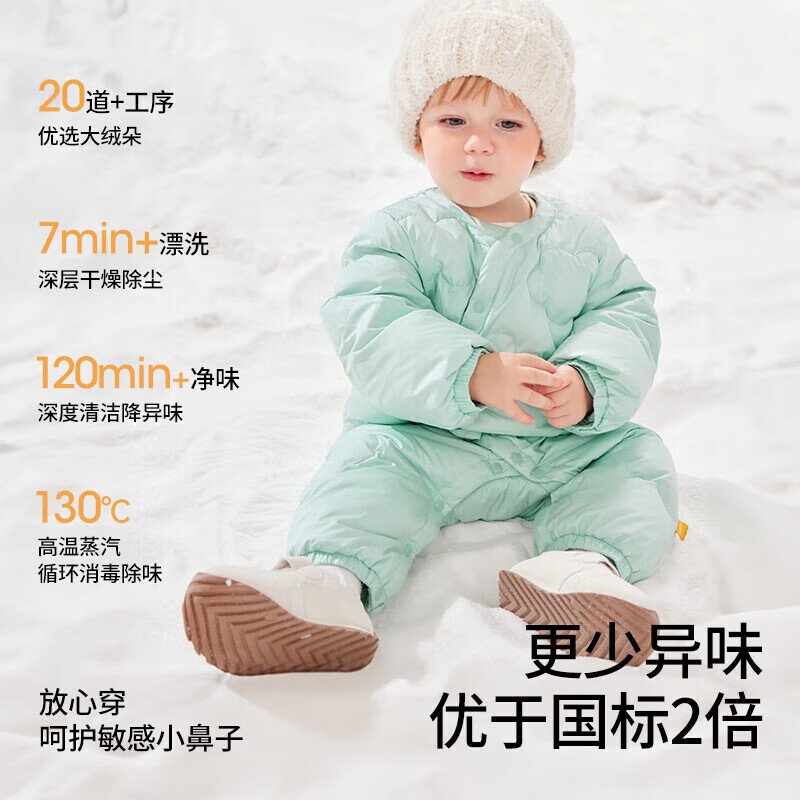 贝肽斯新生儿羽绒连体衣冬季男女童衣服轻薄外出保暖白鸭绒宝宝童装 粉色 (单件装) 66cm 充绒量43