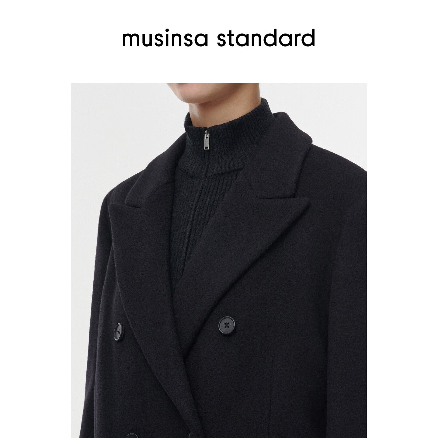 MUSINSA STANDARD【含羊绒羊毛】韩国秋冬显瘦复古百搭双排扣长大衣 黑色(BK) L