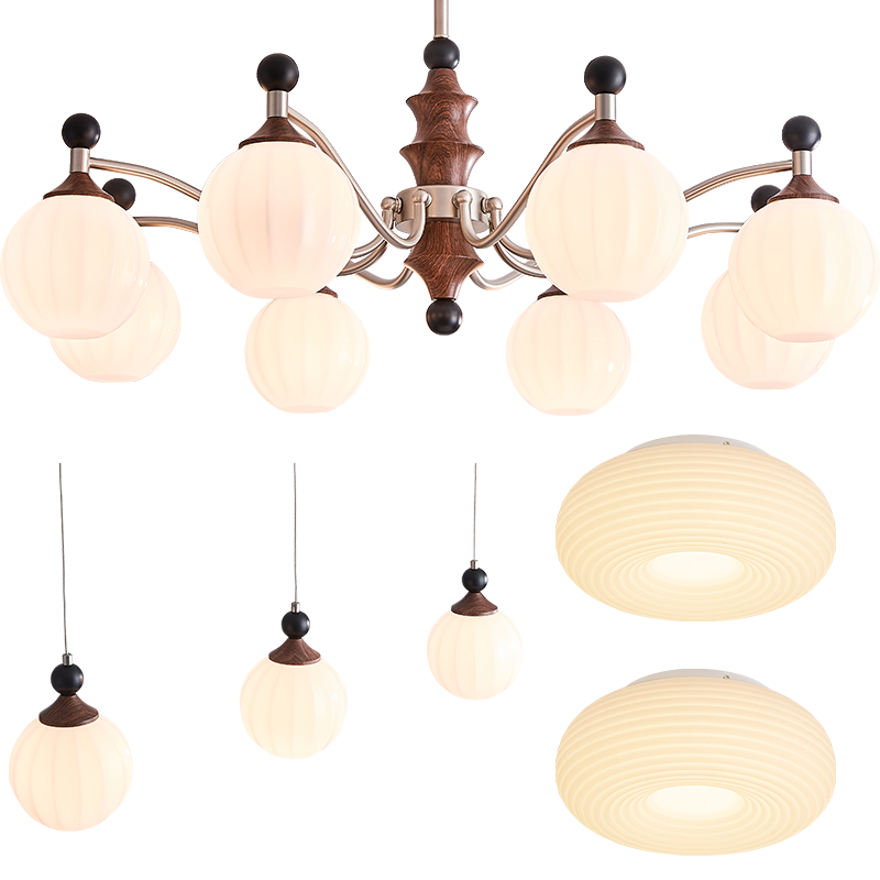 欧普照明（OPPLE）全光谱护眼复古奶油风中古风智能吊灯餐吊灯客厅吊灯 咖啡豆套餐5