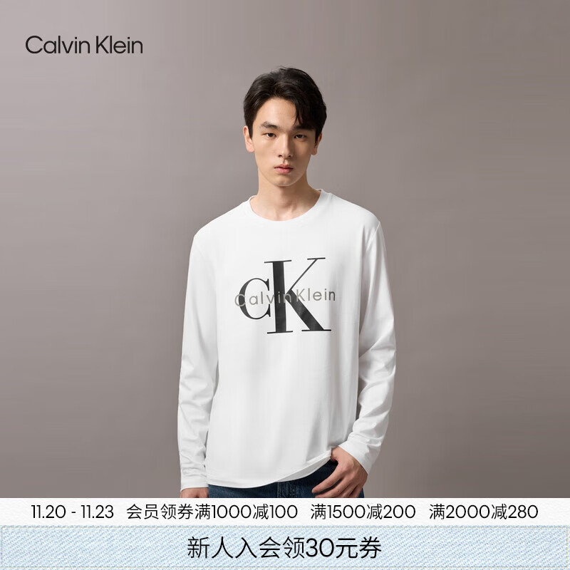 Calvin KleinJeans25秋季新款男女情侣中性休闲ck印花打底衫圆领长袖T恤上衣