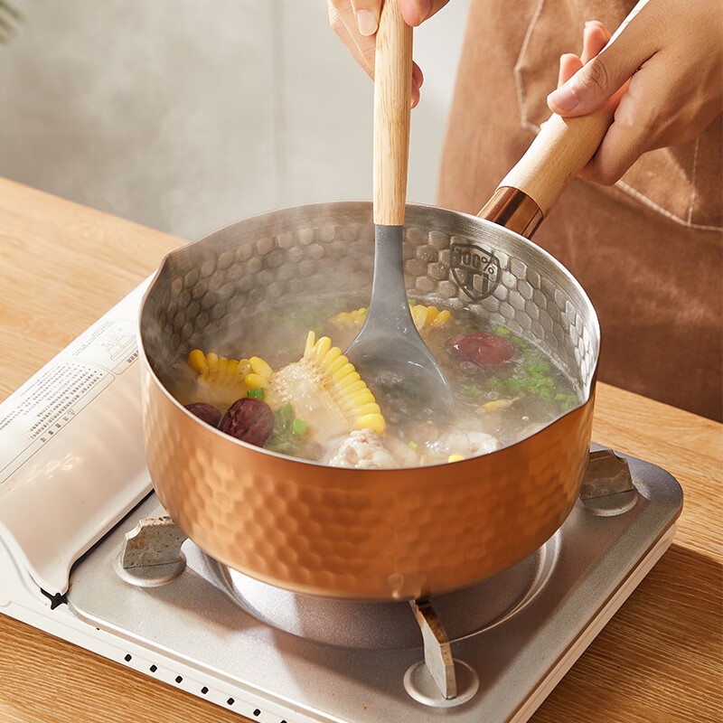 神田钛金雪平锅不锈钢锅小奶锅牛奶锅煮面锅泡面锅宝宝婴儿辅食锅汤锅 钛金雪平锅（含盖+蒸格） 20cm