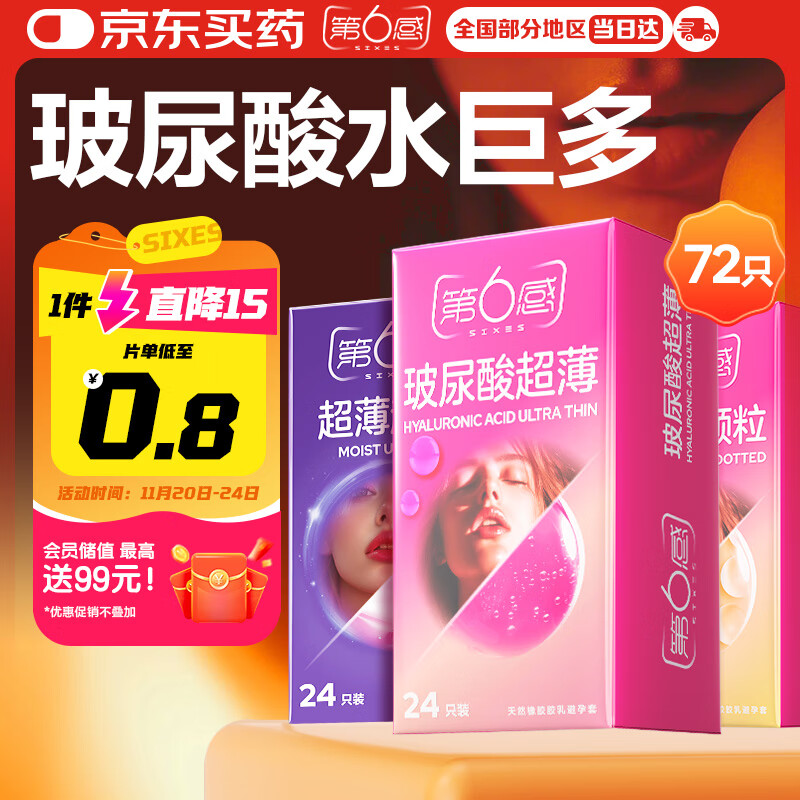 第六感超薄避孕套 玻尿酸72只 颗粒安全套套003男女用成人情趣计生用品