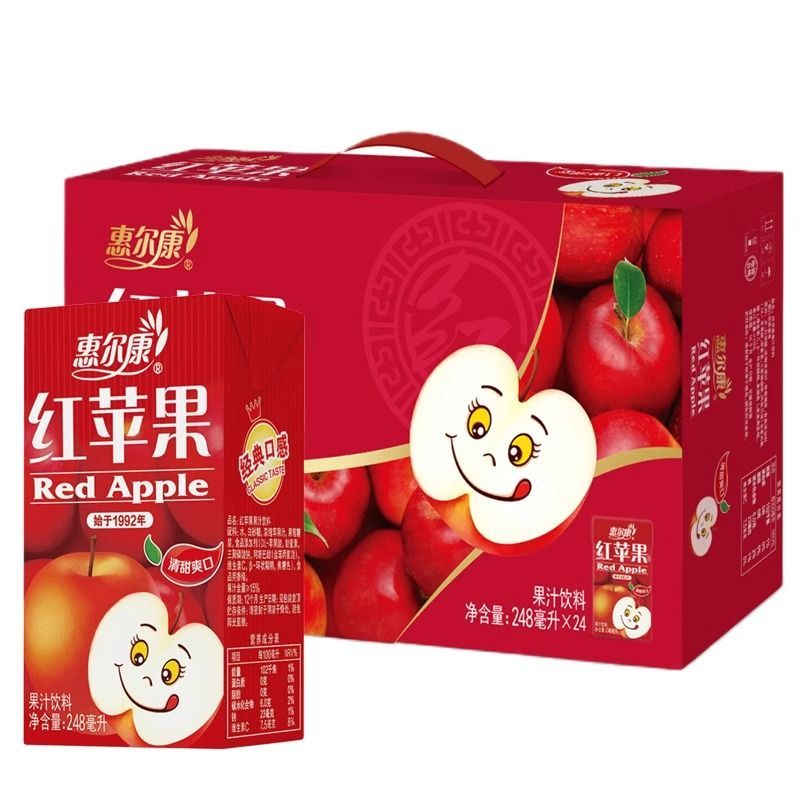 惠尔康苹果汁一整箱24盒儿时味道红苹果果汁饮料夏季清 苹果汁248ml*24盒(整箱)
