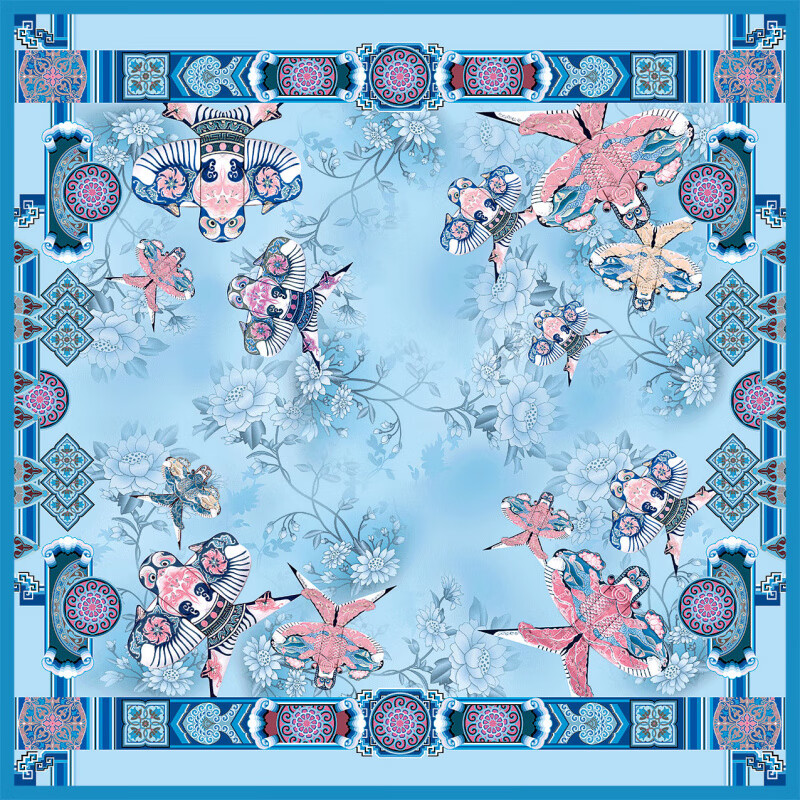 瑞蚨祥-北京風(fēng)箏-雙面印花真絲絲巾新款方巾送禮禮盒 鳶影