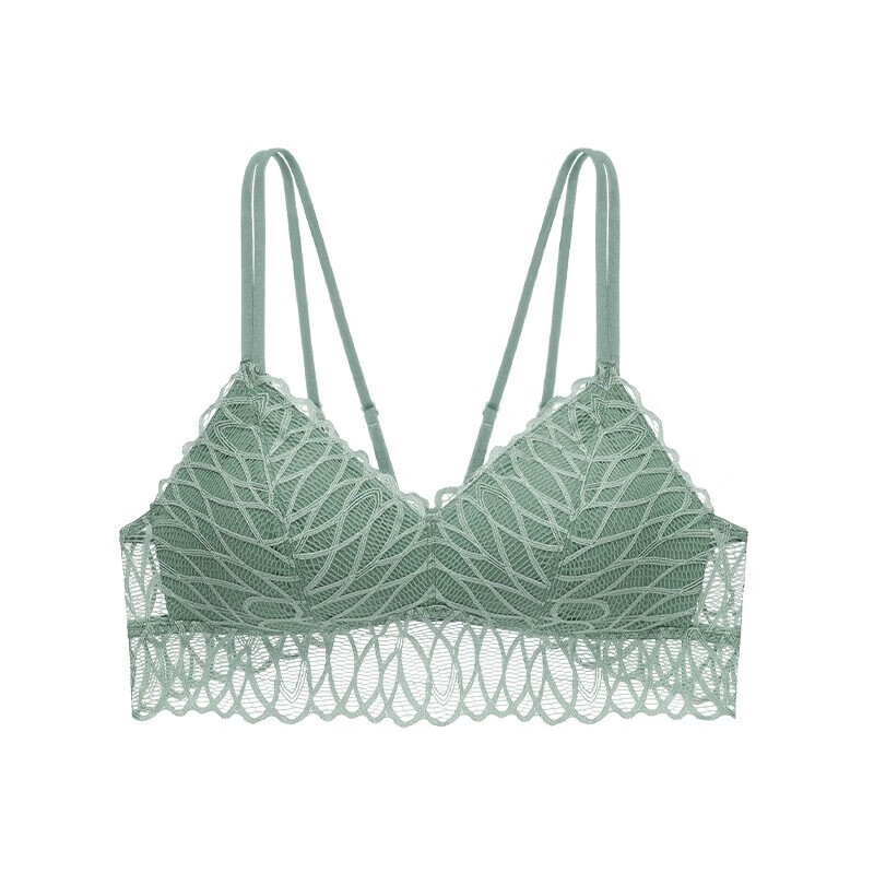 维密秋叶柔软蕾丝法式三角杯性感文胸无钢圈内衣女 46k1海盐绿 S (5)