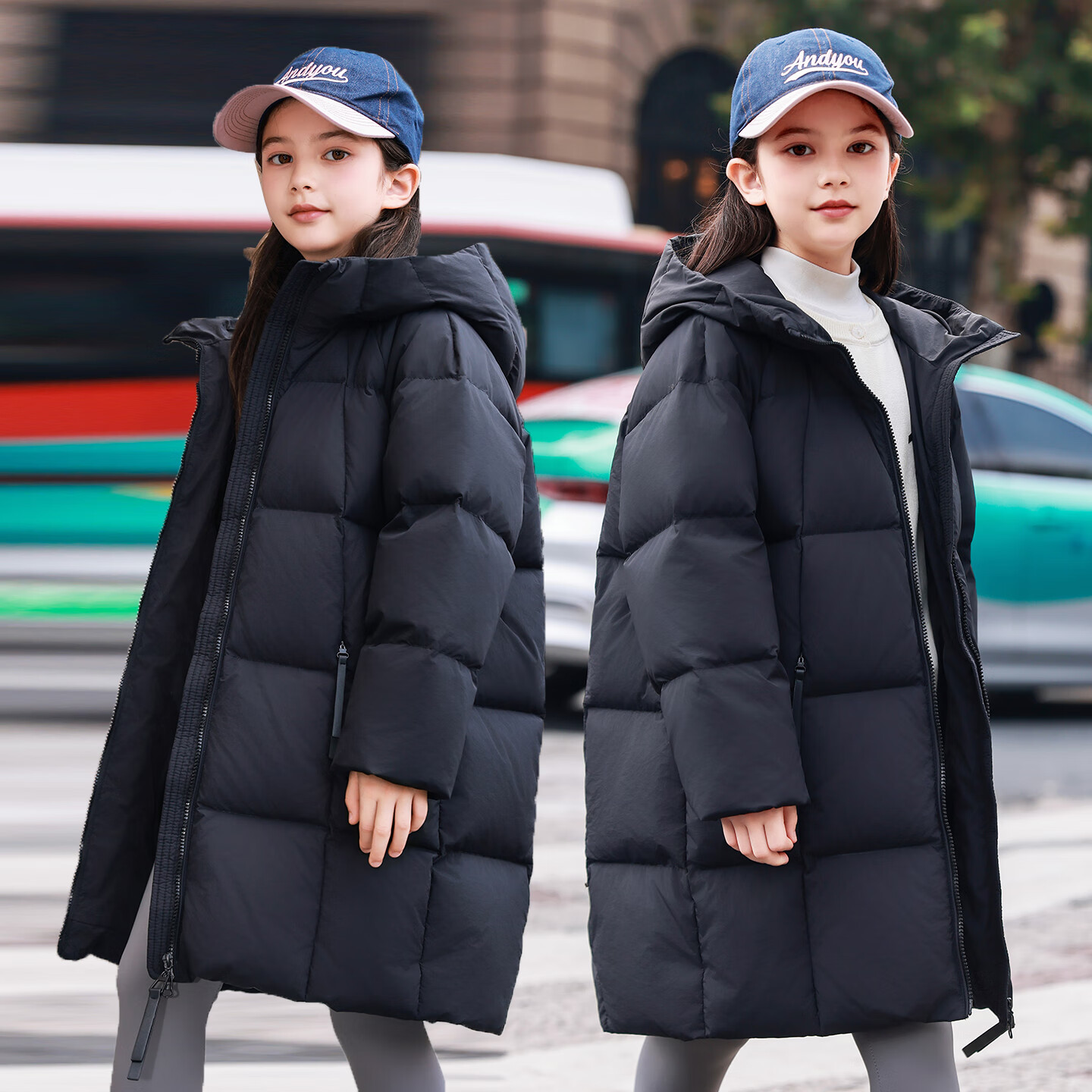 ABC KAIA女童羽绒服中长款加厚保暖外套潮冬季新款洋气中大童羽绒服小女孩 黑色 150