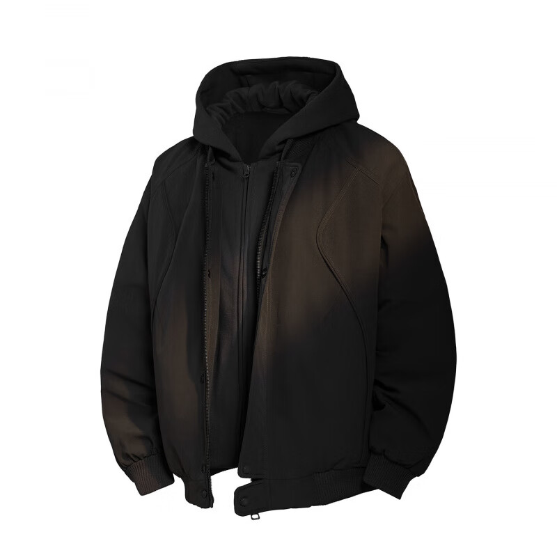 邦约恋人2025冬季美式高街解构设计感水洗连帽羽绒夹克男复古宽松连帽外套 黑色 W5917 L 121-145斤