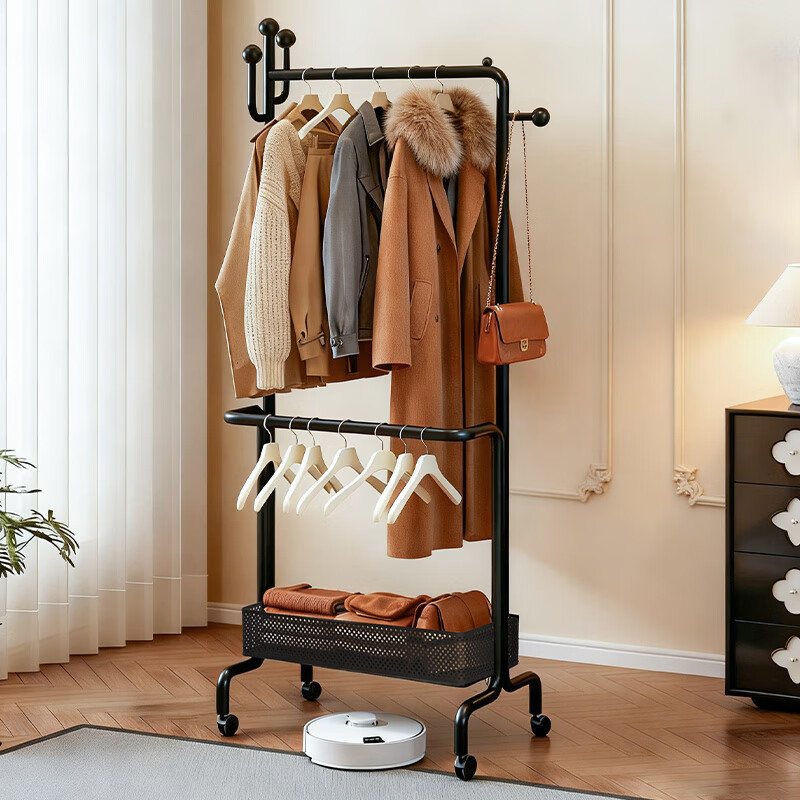 朱小姐的店卧室衣架可移动落地挂衣架收纳架多功能衣帽架置物架高级感 【赫本黑】-100CM-原创设计师款